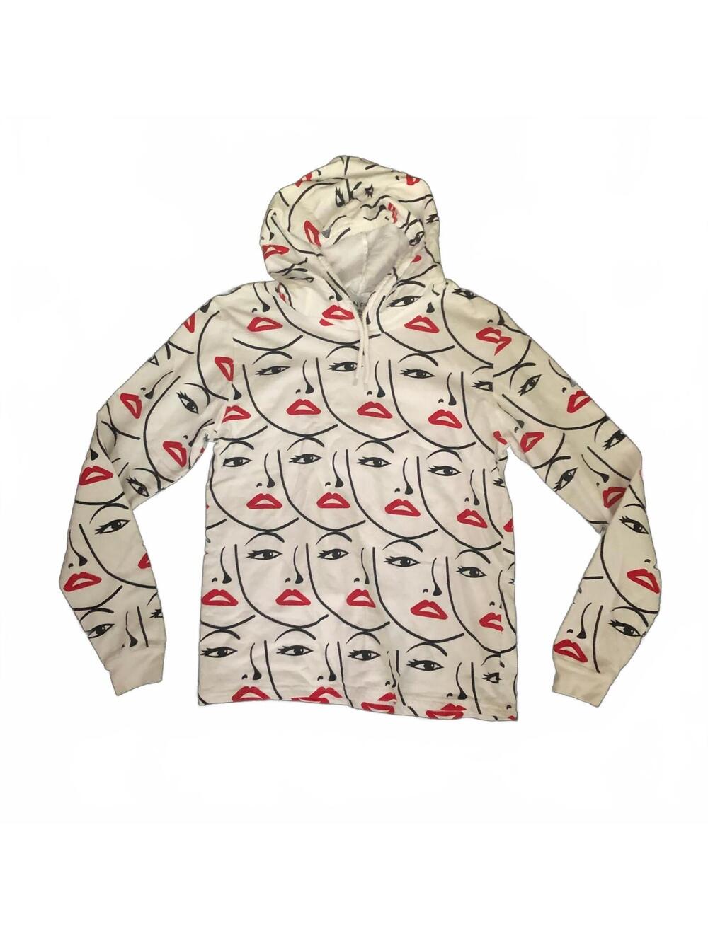 ON FIRE XL White Hoodie with Artistic Face Print